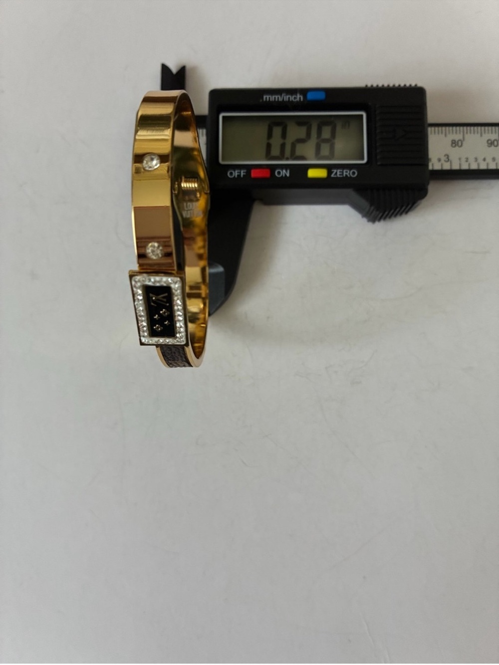 18K Gold and Brown LV Monogram Crystal-Trim Bangle Bracelet - Picture 6 of 6